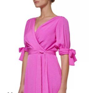 NWT DKNY Tie Sleeve Faux Wrap Dress Size 10 Gorgeous Pink!